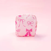 Load image into Gallery viewer, Pink Bows Nylon Cosmetic Zipper Bag: Small
