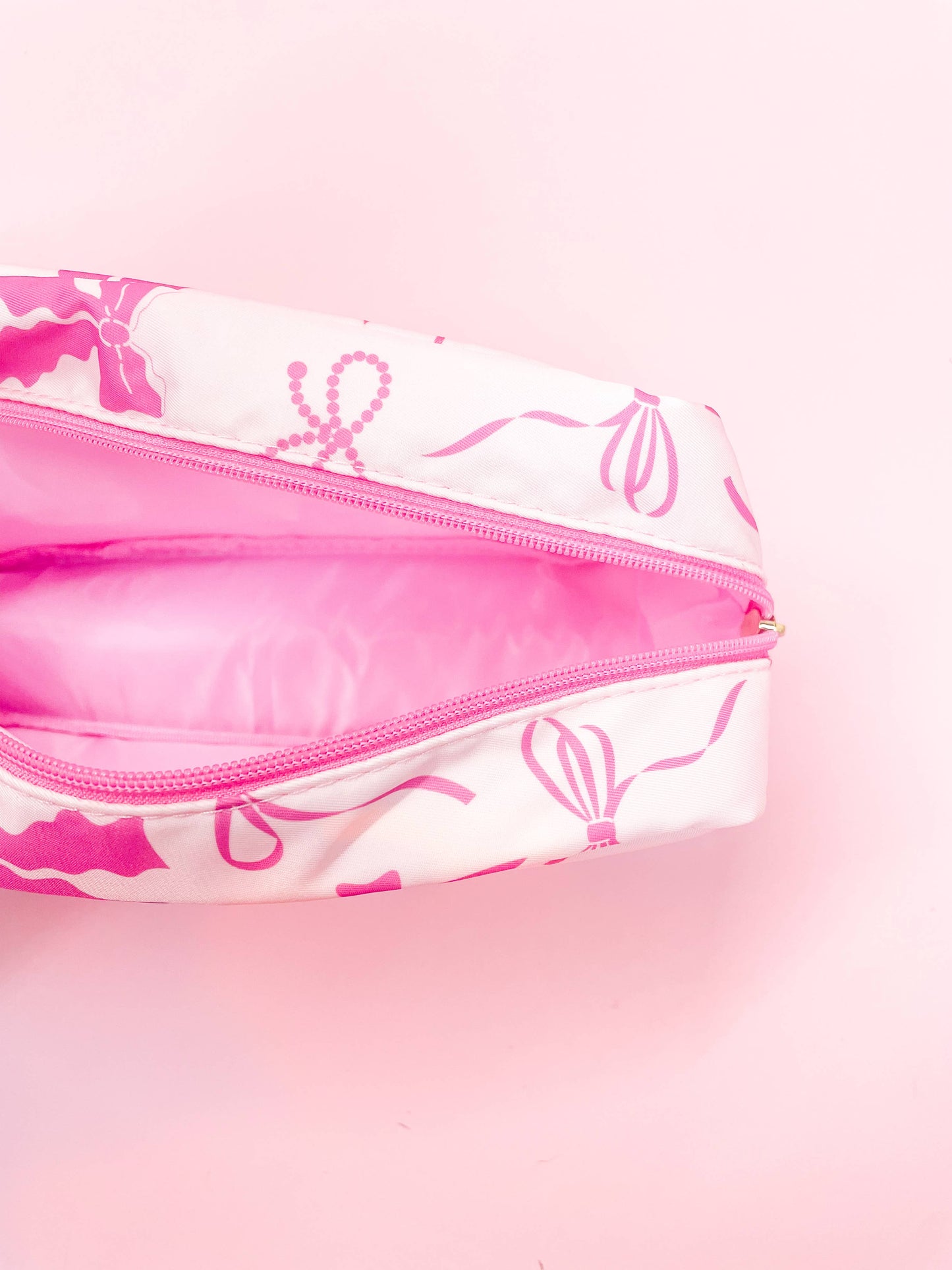 Pink Bows Nylon Cosmetic Zipper Bag: Small