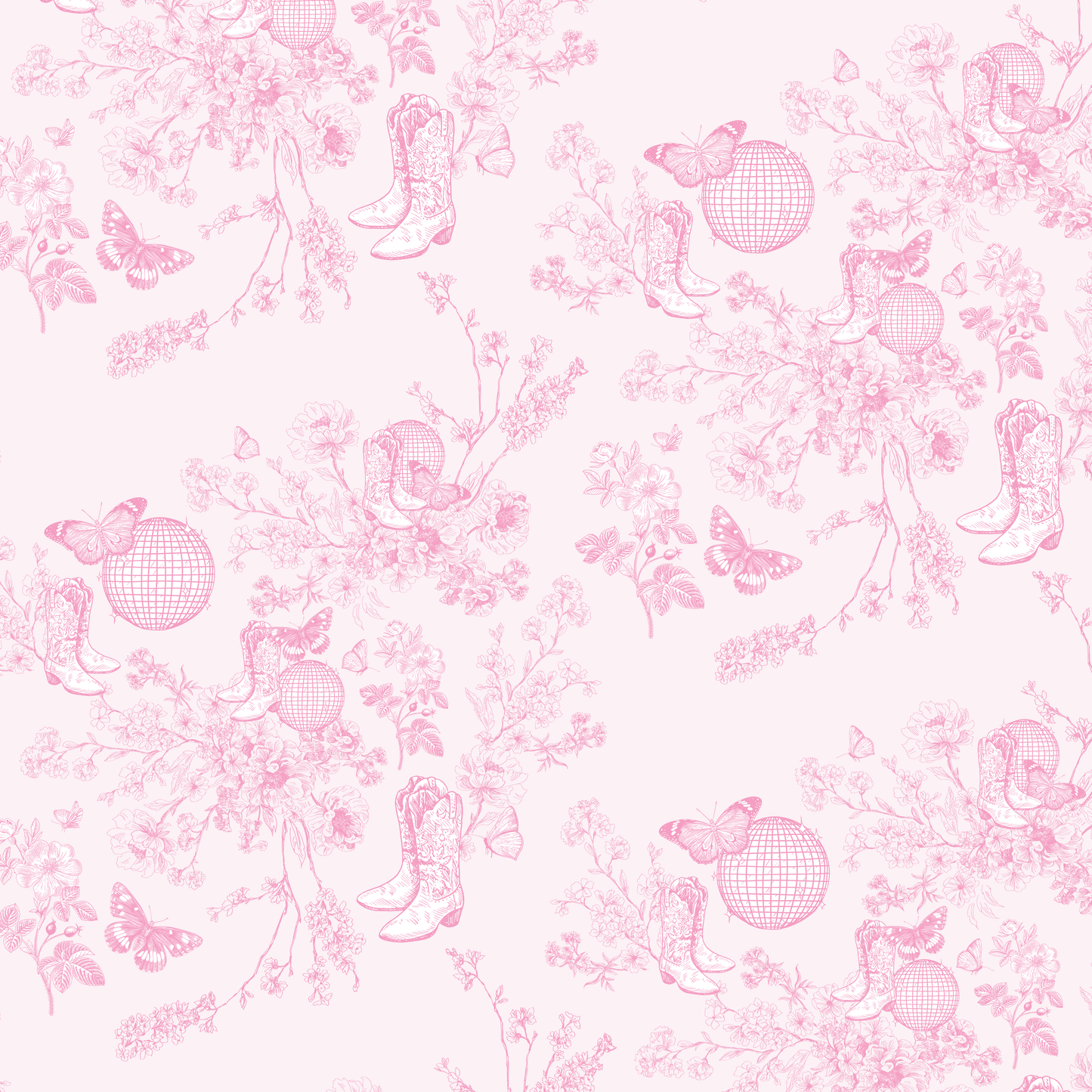 Pink Disco Cowgirl Toile Wrapping Paper - Roll of 3 Sheets: Roll - Set of 3 Sheets