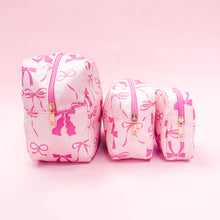 Load image into Gallery viewer, Pink Bows Nylon Cosmetic Zipper Bag: Small
