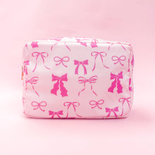 Load image into Gallery viewer, Pink Bows Nylon Cosmetic Zipper Bag: Small
