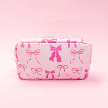 Load image into Gallery viewer, Pink Bows Nylon Cosmetic Zipper Bag: Small
