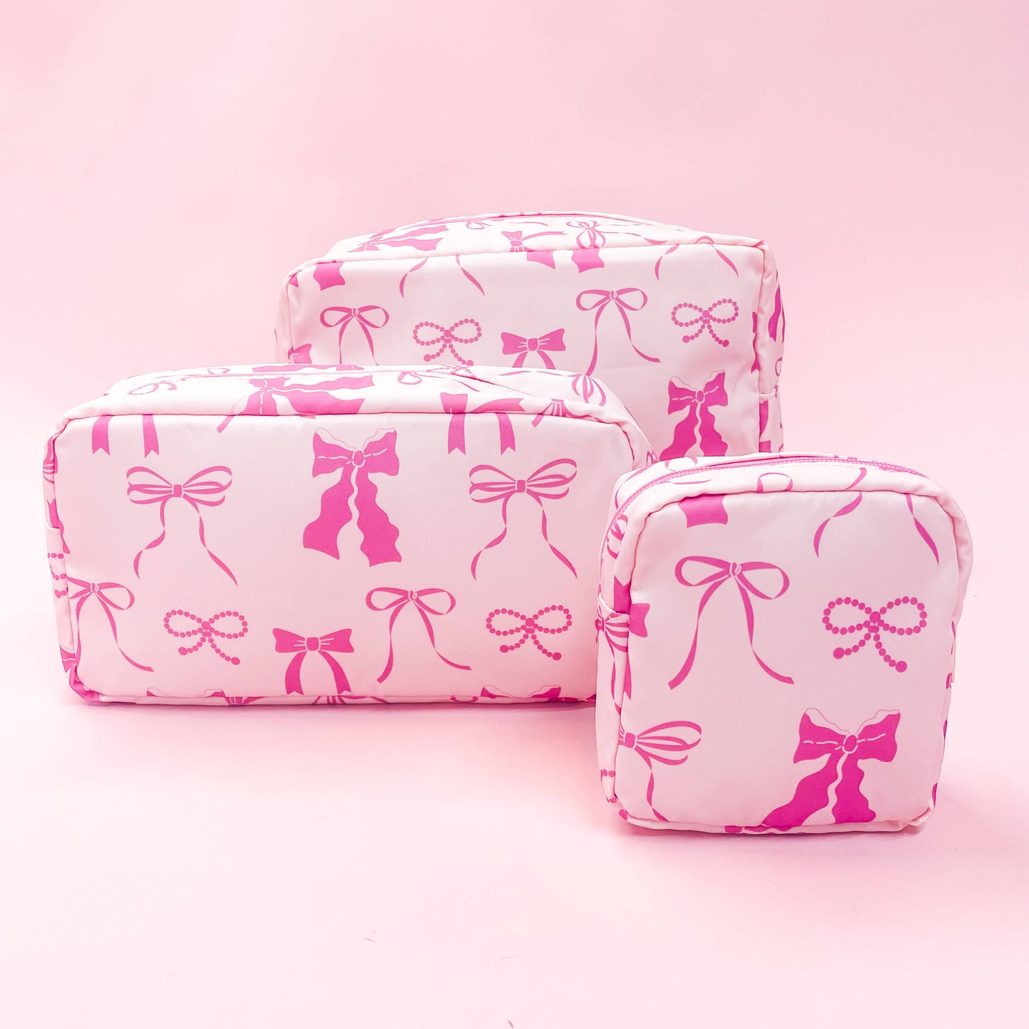 Pink Bows Nylon Cosmetic Zipper Bag: Small