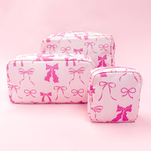 Load image into Gallery viewer, Pink Bows Nylon Cosmetic Zipper Bag: Small
