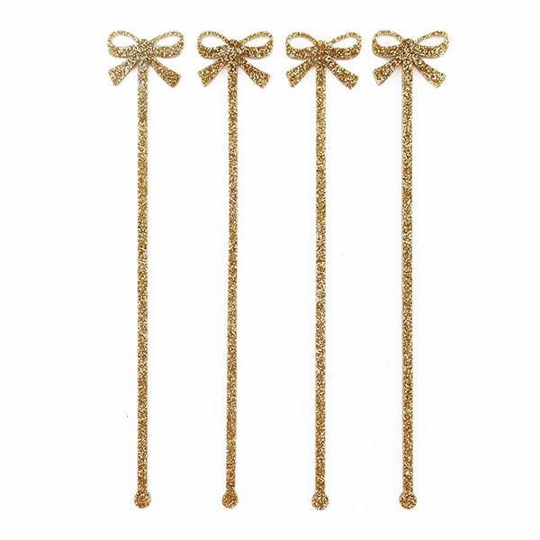 Gold Glitter Bows Drink Stirrers