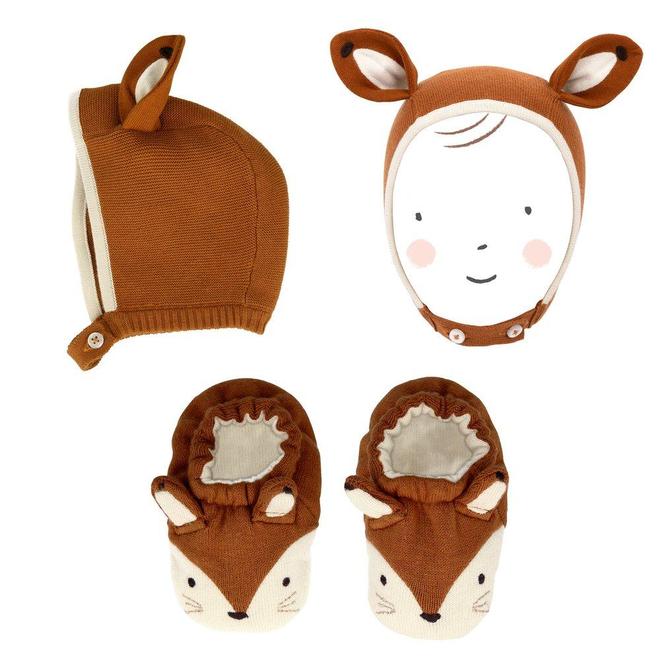 Meri Meri Fox Baby Bonnet and Booties Set