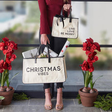 Load image into Gallery viewer, Mini Holiday Canvas Tote - Live, Love, Be Merry
