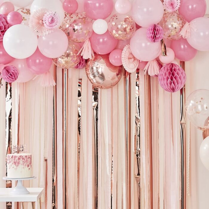 Blush And Peach Balloon And Fan Garland Party Backdrop - Lemonade Party Box