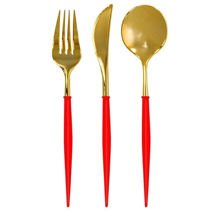 Reusable Bella Red and Gold Cutlery Set