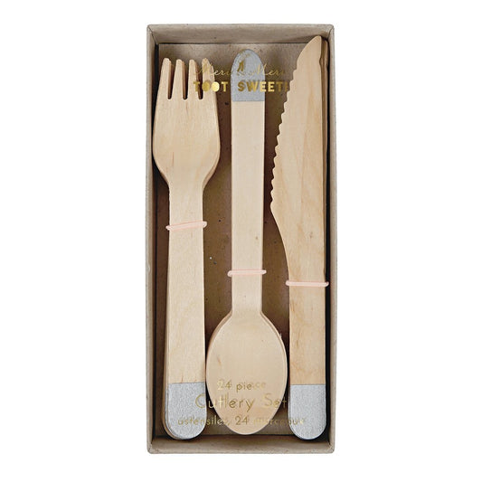 Meri Meri Wooden Cutlery Set - Silver - Lemonade Party Box