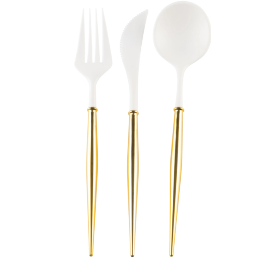 Bella White and Gold Reusable Cutlery Set - Lemonade Party Box